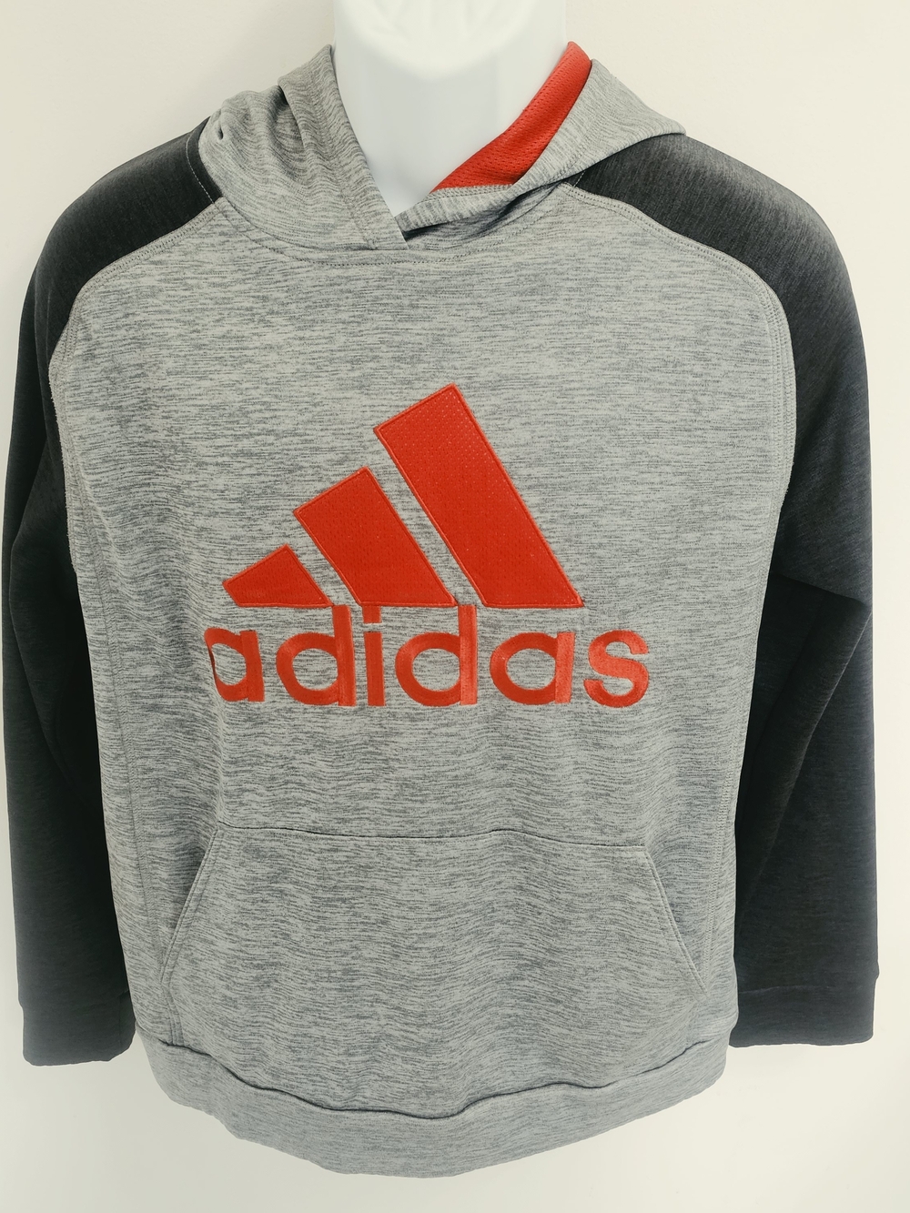 Adidas Boy’s Gray & Black Hoodie Sweatshirt with Red Logo, Sz Youth XL